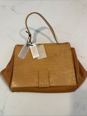 Cognac Croc-Embossed Top-Handle Shoulder Bag